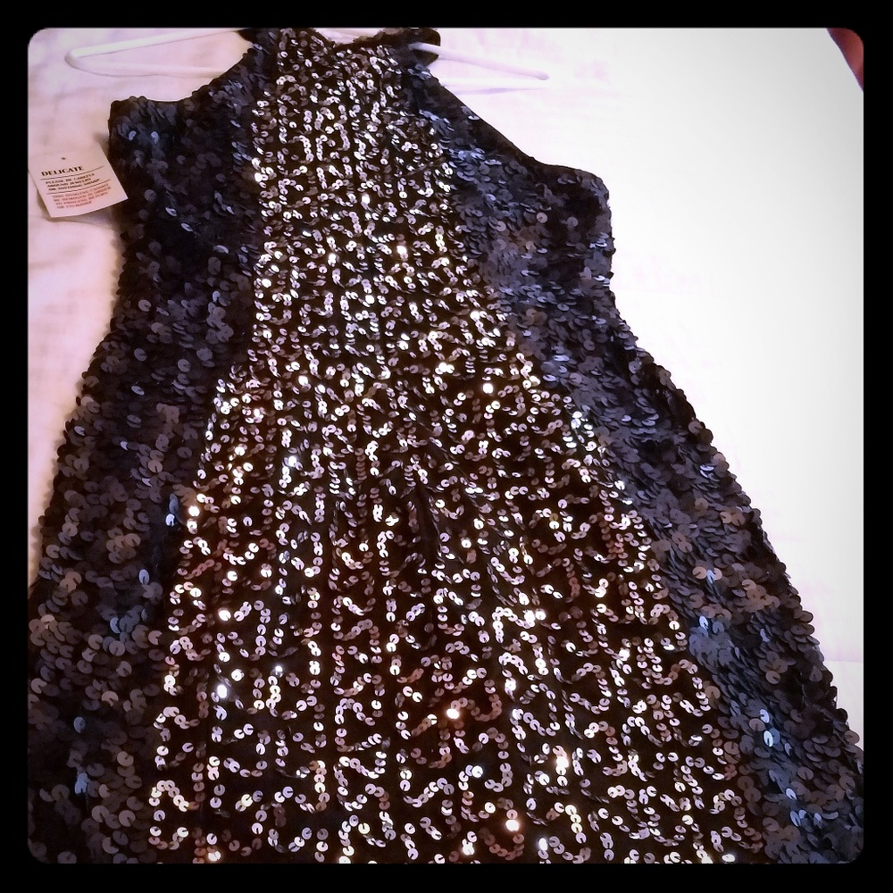 Black sequined cocktail dress